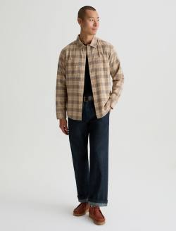 Wayne Work Shirt Tan Multi Relaxed Fit MENS TOPS Photo 4