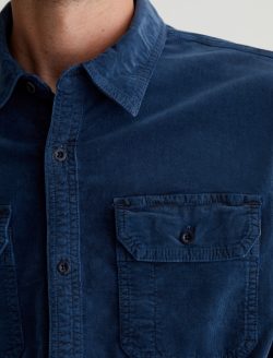 Aiden Utility Corduroy Shirt Sulfur Marine Haze Classic Button Up Corduroy Shirt MENS TOPS Photo 4