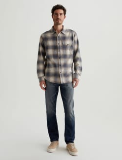 Wesley Shirt Shadow Plaid Dark Grey Multi Relaxed Long Sleeve MENS TOPS Photo 5