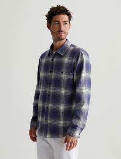 Wesley Shirt Shadow Plaid Navy Multi Relaxed Long Sleeve MENS TOPS Photo 7