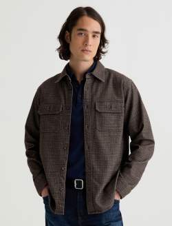 Wesley Utility Shirt Tweedy Houndstooth Maroon Multi Relaxed Long Sleeve MENS TOPS Photo 2
