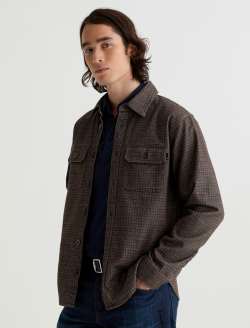 Wesley Utility Shirt Tweedy Houndstooth Maroon Multi Relaxed Long Sleeve MENS TOPS Photo 7