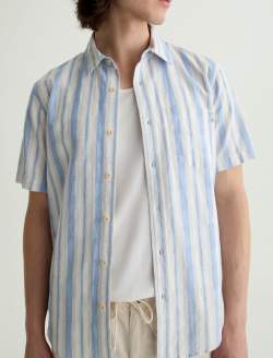 Aiden Short Sleeve Shirt Blue/Taupe Stripe Classic Short Sleeve Button-Up Shirt MENS TOPS Photo 3