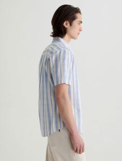 Aiden Short Sleeve Shirt Blue/Taupe Stripe Classic Short Sleeve Button-Up Shirt MENS TOPS Photo 4