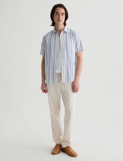 Aiden Short Sleeve Shirt Blue/Taupe Stripe Classic Short Sleeve Button-Up Shirt MENS TOPS Photo 5
