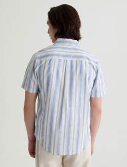 Aiden Short Sleeve Shirt Blue/Taupe Stripe Classic Short Sleeve Button-Up Shirt MENS TOPS Photo 8