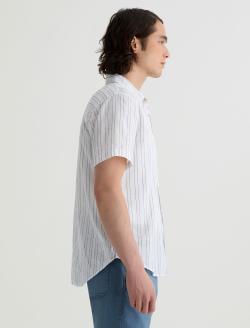 Wesley Short Sleeve Shirt Micro Blue/White Stripe Relaxed Button-Up Shirt MENS TOPS Photo 4