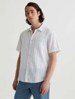 Wesley Short Sleeve Shirt Micro Blue/White Stripe Relaxed Button-Up Shirt MENS TOPS Photo 7
