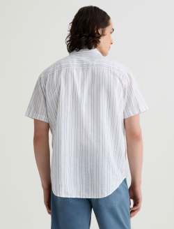 Wesley Short Sleeve Shirt Micro Blue/White Stripe Relaxed Button-Up Shirt MENS TOPS Photo 8