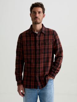 Mason Work Shirt Burgundy Multi Classic Button Up MENS TOPS Photo 2