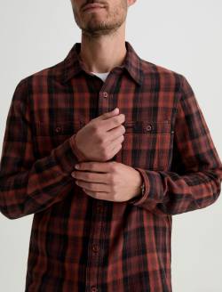 Mason Work Shirt Burgundy Multi Classic Button Up MENS TOPS Photo 3