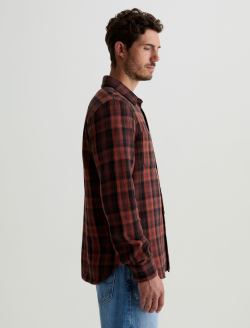 Mason Work Shirt Burgundy Multi Classic Button Up MENS TOPS Photo 4