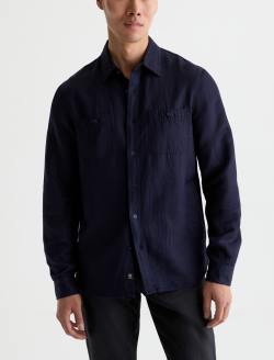 Mason Work Shirt True Black Riff Wave Stripe Easy Linen Button Down MENS TOPS Photo 2