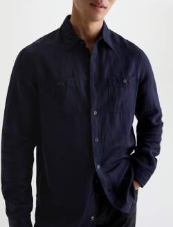 Mason Work Shirt True Black Riff Wave Stripe Easy Linen Button Down MENS TOPS Photo 3