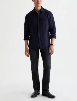 Mason Work Shirt True Black Riff Wave Stripe Easy Linen Button Down MENS TOPS Photo 5