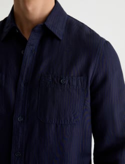 Mason Work Shirt True Black Riff Wave Stripe Easy Linen Button Down MENS TOPS Photo 6