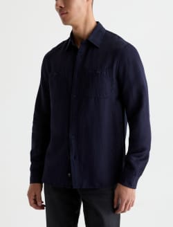 Mason Work Shirt True Black Riff Wave Stripe Easy Linen Button Down MENS TOPS Photo 7
