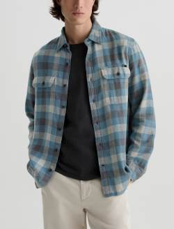 Curtis Work Shirt Blue Multi Utility Linen Button Down MENS TOPS Photo 2