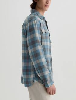 Curtis Work Shirt Blue Multi Utility Linen Button Down MENS TOPS Photo 4