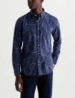 Dean Oxford Shirt Ink Note Drift Classic Button Down MENS TOPS Photo 2