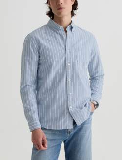 Dean Oxford Shirt Blue/White Stripe Classic Button Down MENS TOPS Photo 2
