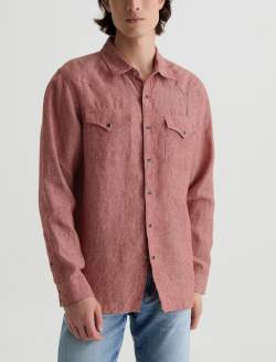 Huston Western Shirt Adobe Clay Linen Snap Front Top MENS TOPS Photo 2