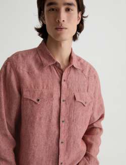 Huston Western Shirt Adobe Clay Linen Snap Front Top MENS TOPS Photo 3