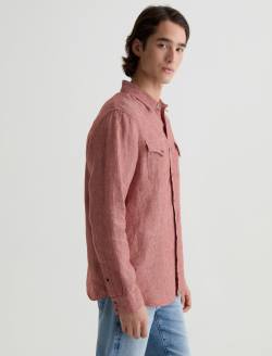 Huston Western Shirt Adobe Clay Linen Snap Front Top MENS TOPS Photo 4