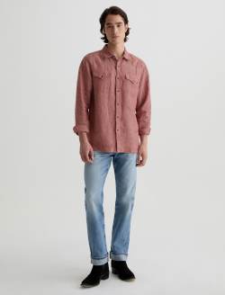 Huston Western Shirt Adobe Clay Linen Snap Front Top MENS TOPS Photo 5