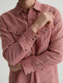 Huston Western Shirt Adobe Clay Linen Snap Front Top MENS TOPS Photo 6