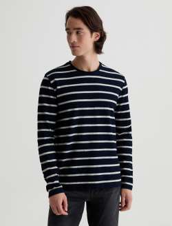 Danny Long Sleeve Shirt Navy/Natural Stripe Classic Long Sleeve MENS TOPS Photo 2