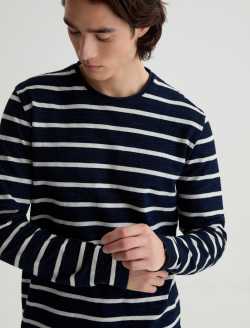 Danny Long Sleeve Shirt Navy/Natural Stripe Classic Long Sleeve MENS TOPS Photo 3