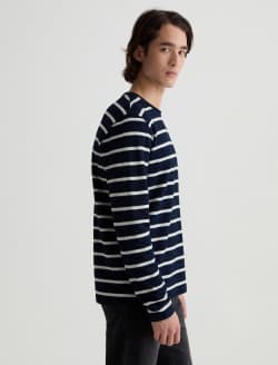 Danny Long Sleeve Shirt Navy/Natural Stripe Classic Long Sleeve MENS TOPS Photo 4