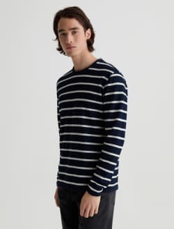 Danny Long Sleeve Shirt Navy/Natural Stripe Classic Long Sleeve MENS TOPS Photo 7