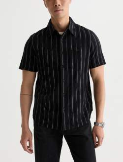 Mason Short Sleeve Work Shirt Black/Natural Stripe Jacquard Classic Button Up MENS TOPS Photo 2