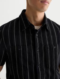 Mason Short Sleeve Work Shirt Black/Natural Stripe Jacquard Classic Button Up MENS TOPS Photo 3