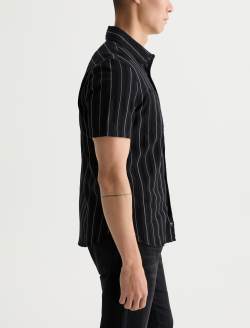 Mason Short Sleeve Work Shirt Black/Natural Stripe Jacquard Classic Button Up MENS TOPS Photo 4