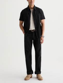 Mason Short Sleeve Work Shirt Black/Natural Stripe Jacquard Classic Button Up MENS TOPS Photo 5