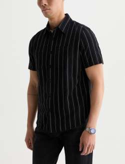 Mason Short Sleeve Work Shirt Black/Natural Stripe Jacquard Classic Button Up MENS TOPS Photo 7