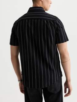 Mason Short Sleeve Work Shirt Black/Natural Stripe Jacquard Classic Button Up MENS TOPS Photo 8