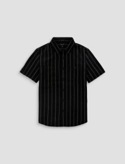 Mason Short Sleeve Work Shirt Black/Natural Stripe Jacquard Classic Button Up MENS TOPS Photo 1