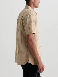 Mason Short Sleeve Work Shirt Natural/Black Stripe Jacquard Classic Button Up MENS TOPS Photo 4