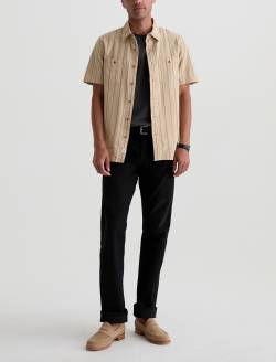 Mason Short Sleeve Work Shirt Natural/Black Stripe Jacquard Classic Button Up MENS TOPS Photo 5