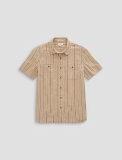 Mason Short Sleeve Work Shirt Natural/Black Stripe Jacquard Classic Button Up MENS TOPS Photo 1