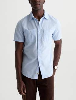 Mason Short Sleeve Work Shirt Fresh Blue Classic Button Up MENS TOPS Photo 2