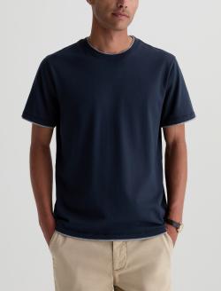 Como Double Layer Short Sleeve Crew Deep Navy/Heather Grey Classic Crew Neck T-Shirt MENS TOPS Photo 2