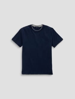 Como Double Layer Crew Deep Navy/Heather Grey Classic Short Sleeve Crew Neck T-Shirt MENS TOPS Photo 1