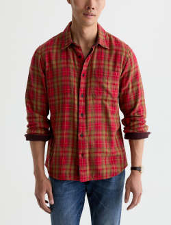 Matteo Reversible Shirt Red Multi Relaxed Plaid Button Up MENS TOPS Photo 2