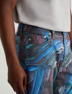 Tellis Knife Painting Blue Art Project Modern Slim MENS BOTTOMS Photo 4