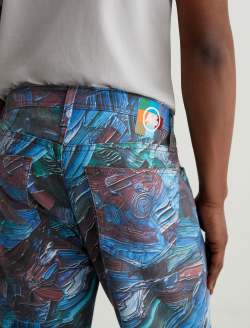 Tellis Knife Painting Blue Art Project Modern Slim MENS BOTTOMS Photo 7